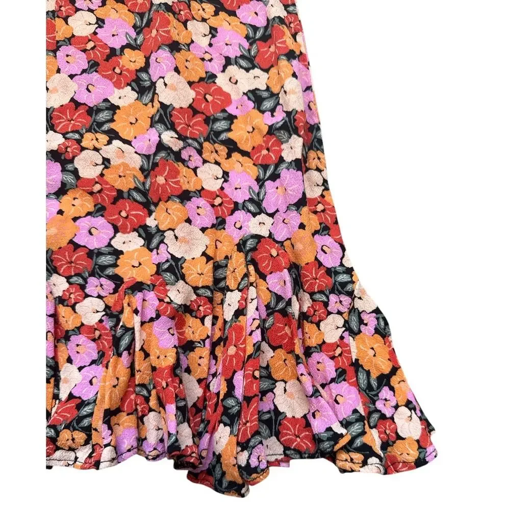 LOFT Floral Skater with a pink and Orange Blooms Size Small - Picture 3 of 6